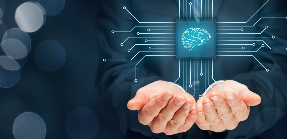 A brain surrounded by images of other brains and technology